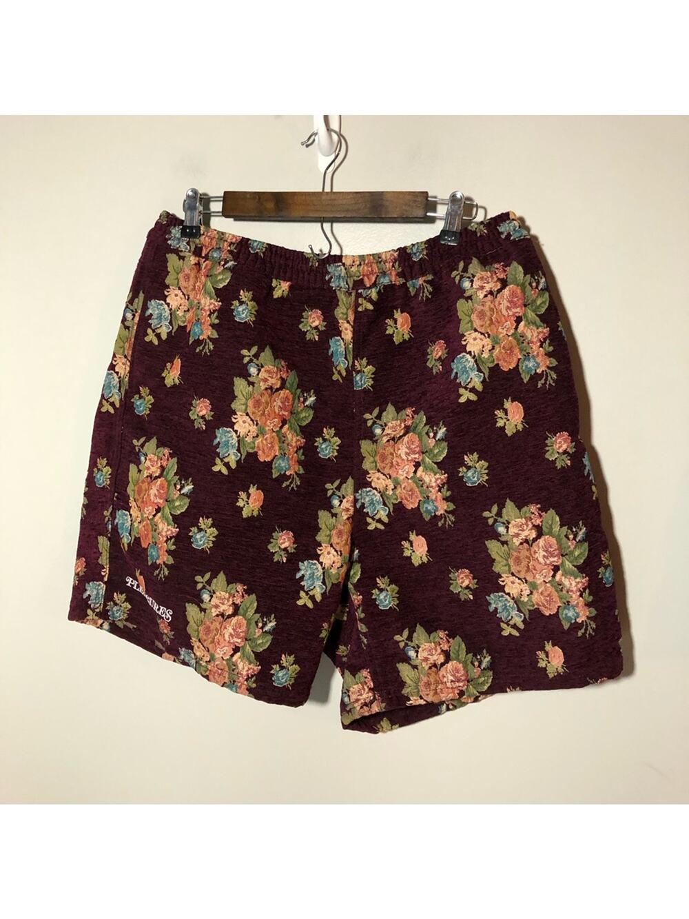 Pleasures now mens XL cranberry red floral tapestry shorts skater streetwear